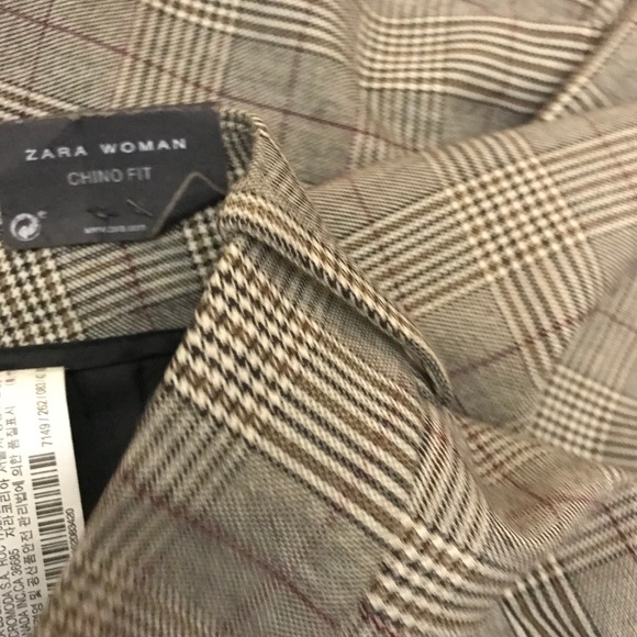 NWT Zara Woman Chino Fit Glen Plaid Checkered Pants Waist 36 - Picture 4 of 14